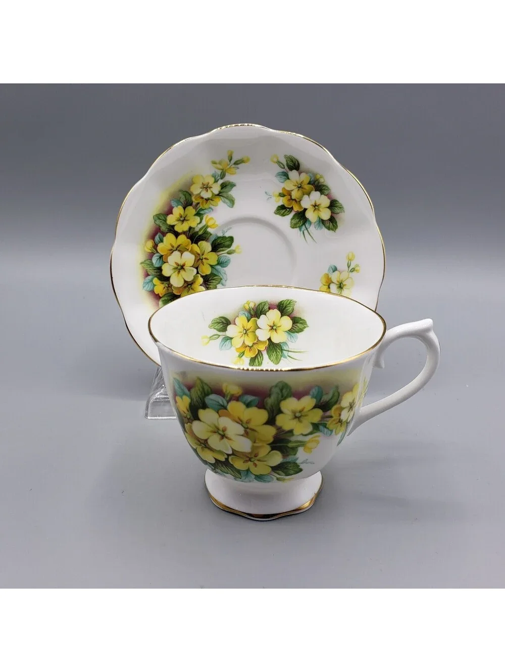 Vintage Royal Albert Teacup & Saucer Yellow Primroses Fine Bone China England
